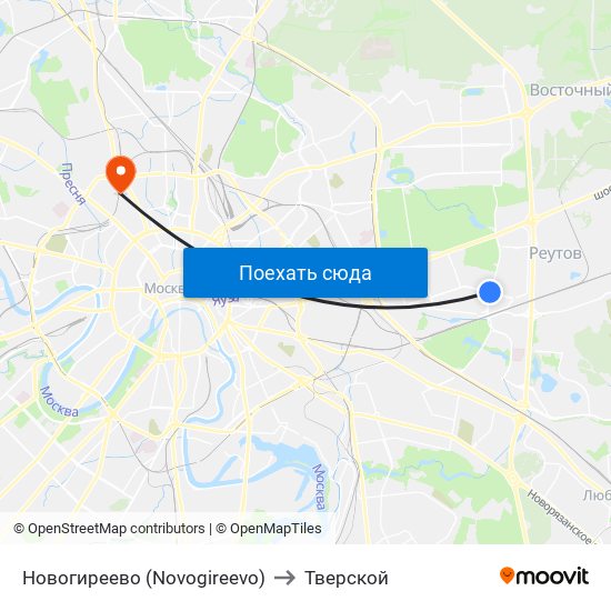 Новогиреево (Novogireevo) to Тверской map