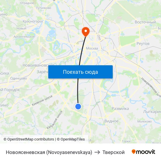 Новоясеневская (Novoyasenevskaya) to Тверской map