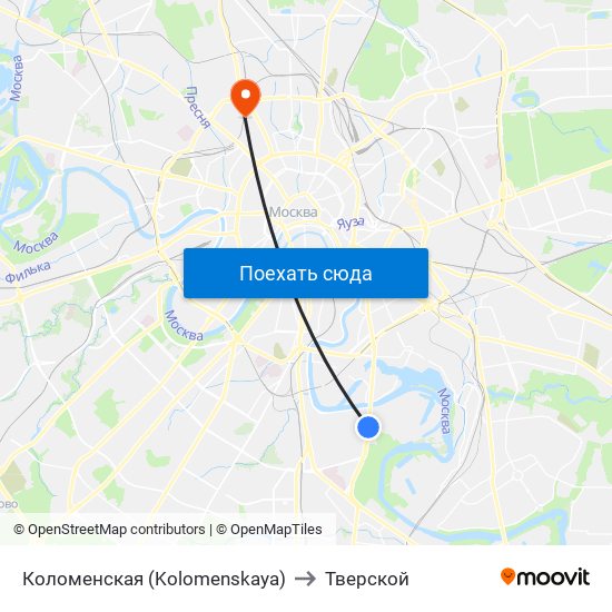 Коломенская (Kolomenskaya) to Тверской map