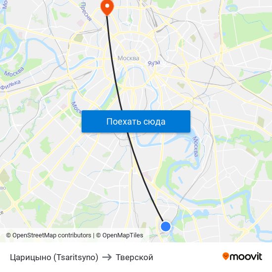 Царицыно (Tsaritsyno) to Тверской map