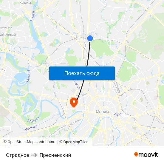 Отрадное to Пресненский map