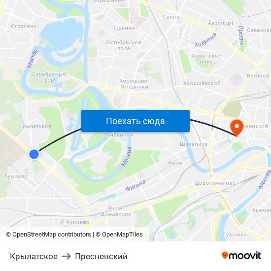 Крылатское to Пресненский map