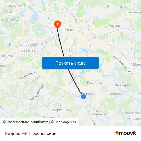 Видное to Пресненский map