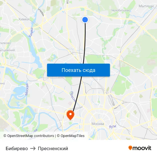 Бибирево to Пресненский map