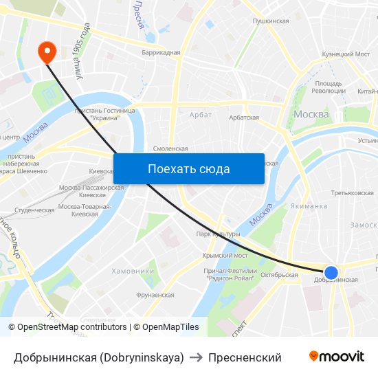 Добрынинская (Dobryninskaya) to Пресненский map