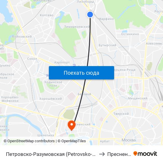 Петровско-Разумовская (Petrovsko-Razumovskaya) to Пресненский map
