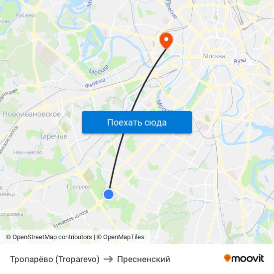 Тропарёво (Troparevo) to Пресненский map