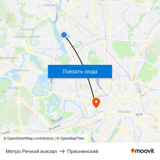 Метро Речной вокзал to Пресненский map
