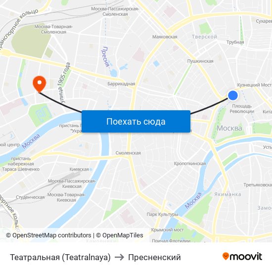 Театральная (Teatralnaya) to Пресненский map
