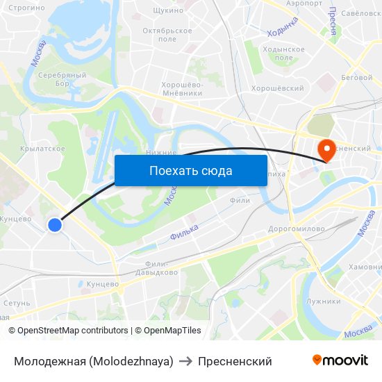 Молодежная (Molodezhnaya) to Пресненский map
