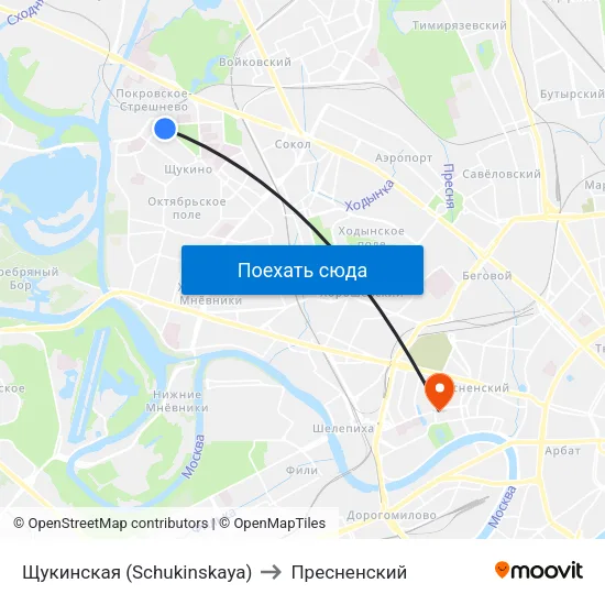 Щукинская (Schukinskaya) to Пресненский map
