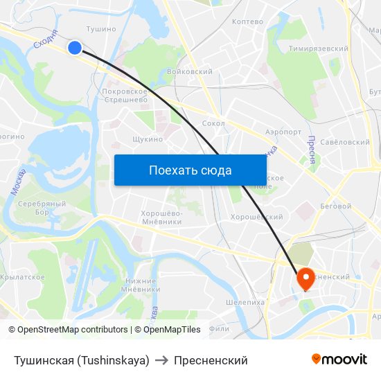 Тушинская (Tushinskaya) to Пресненский map