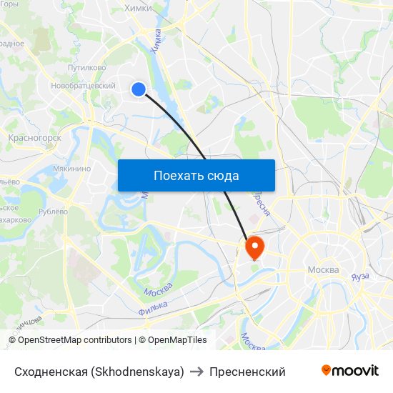 Сходненская (Skhodnenskaya) to Пресненский map