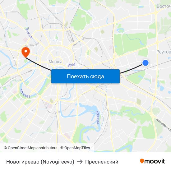 Новогиреево (Novogireevo) to Пресненский map