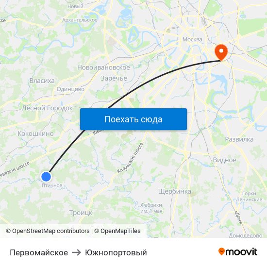 Первомайское to Южнопортовый map