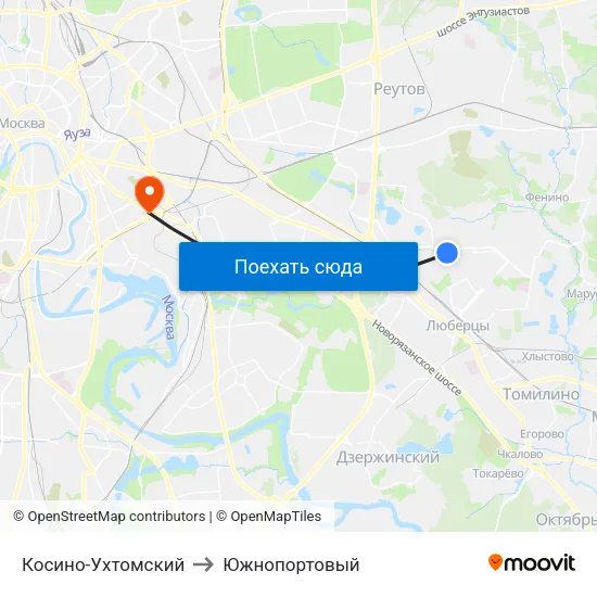 Косино-Ухтомский to Южнопортовый map
