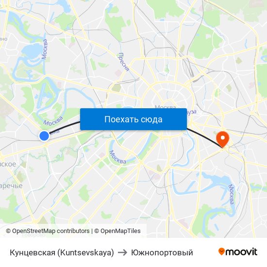 Кунцевская (Kuntsevskaya) to Южнопортовый map