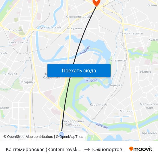 Кантемировская (Kantemirovskaya) to Южнопортовый map