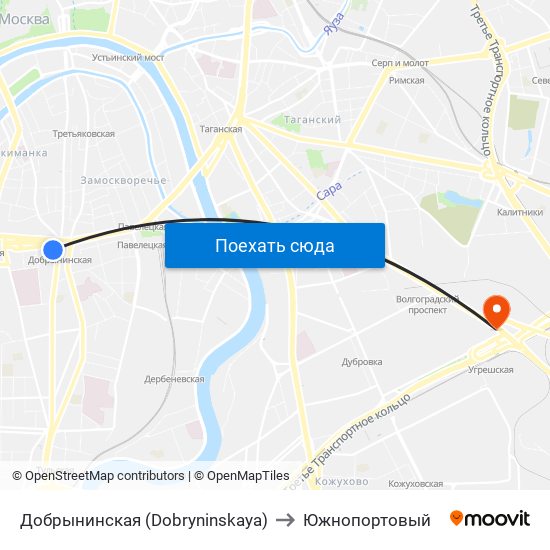Добрынинская (Dobryninskaya) to Южнопортовый map