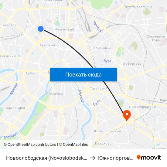 Новослободская (Novoslobodskaya) to Южнопортовый map