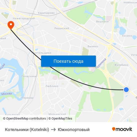 Котельники (Kotelniki) to Южнопортовый map