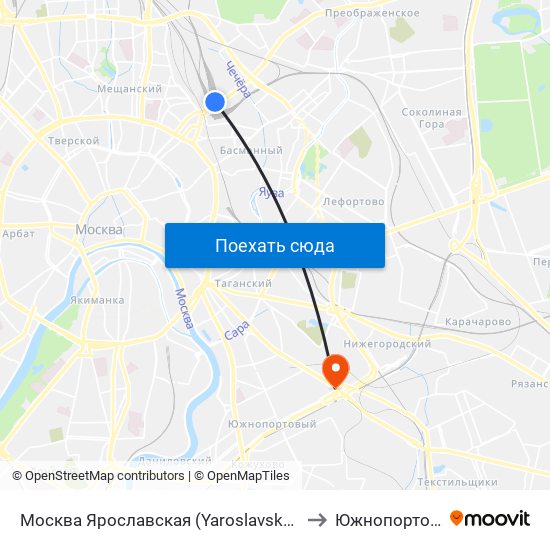 Москва Ярославская (Yaroslavsky Station) to Южнопортовый map