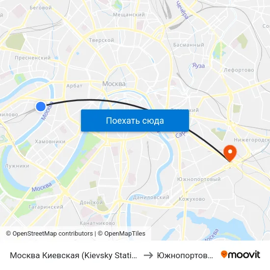 Москва Киевская (Kievsky Station) to Южнопортовый map