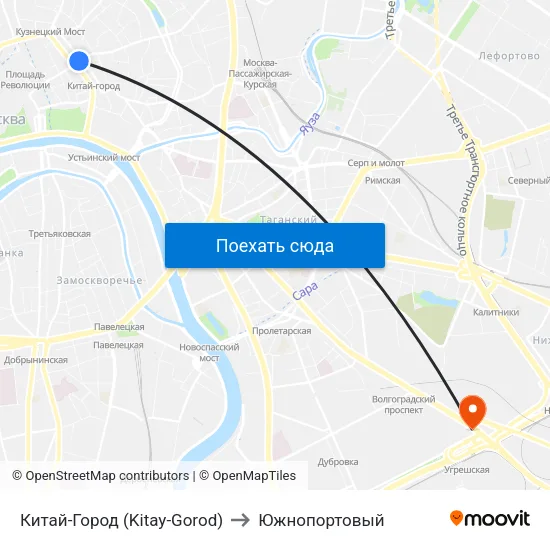 Китай-Город (Kitay-Gorod) to Южнопортовый map