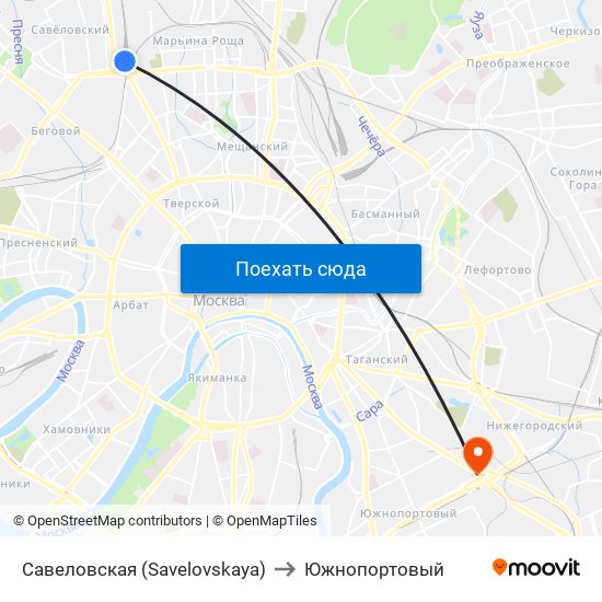 Савеловская (Savelovskaya) to Южнопортовый map