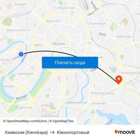 Киевская (Kievskaya) to Южнопортовый map