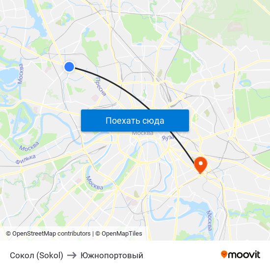 Сокол (Sokol) to Южнопортовый map