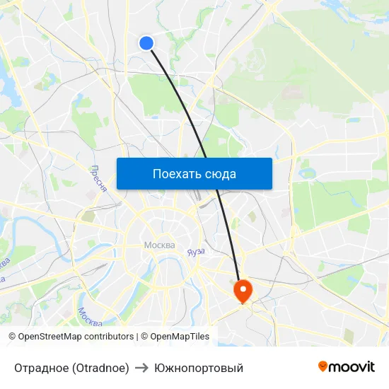 Отрадное (Otradnoe) to Южнопортовый map