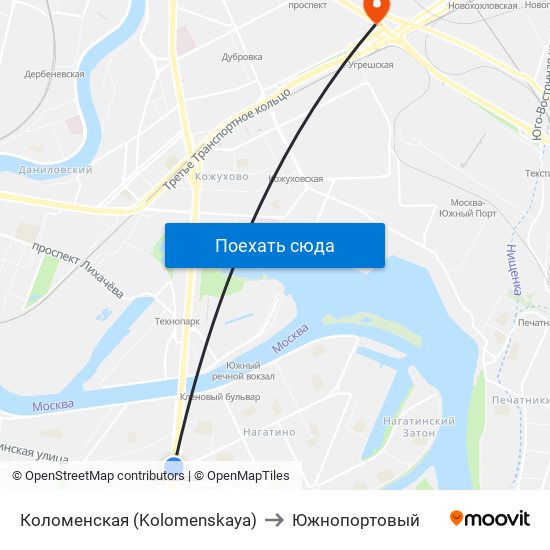 Коломенская (Kolomenskaya) to Южнопортовый map