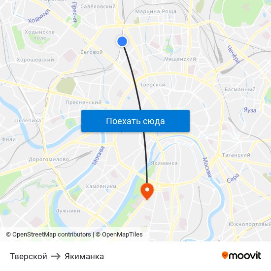 Тверской to Якиманка map