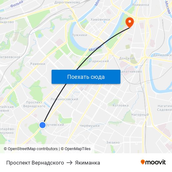 Проспект Вернадского to Якиманка map