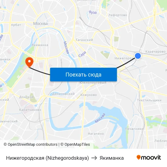 Нижегородская (Nizhegorodskaya) to Якиманка map