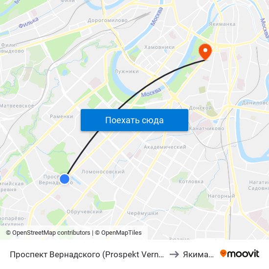 Проспект Вернадского (Prospekt Vernadskogo) to Якиманка map