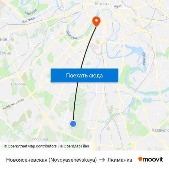 Новоясеневская (Novoyasenevskaya) to Якиманка map