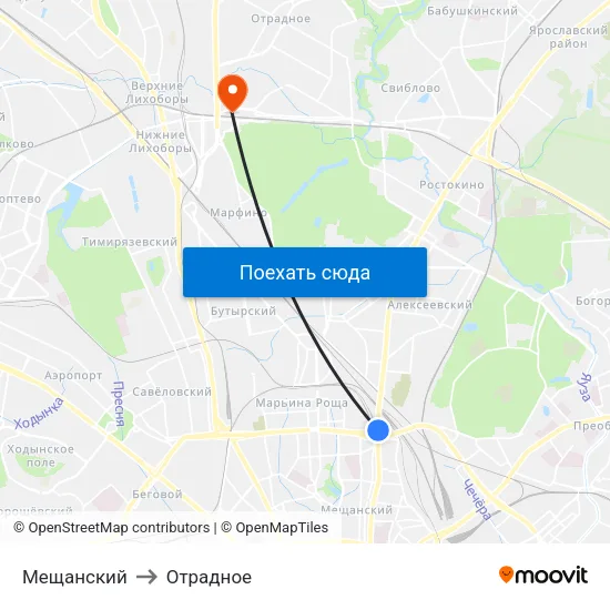 Мещанский to Отрадное map