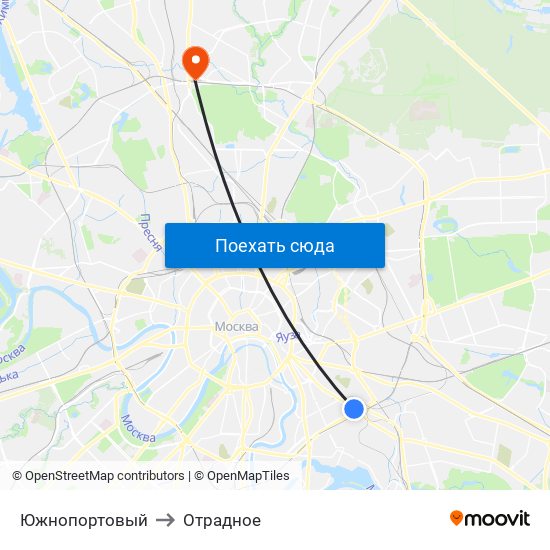 Южнопортовый to Отрадное map