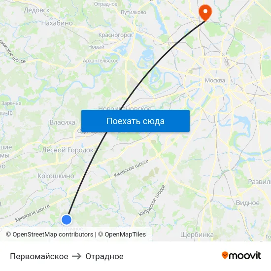 Первомайское to Отрадное map