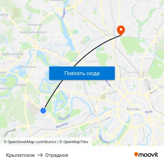 Крылатское to Отрадное map