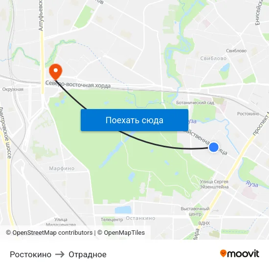 Ростокино to Отрадное map
