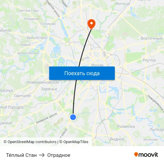 Тёплый Стан to Отрадное map