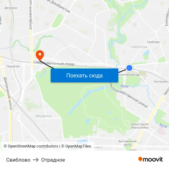 Свиблово to Отрадное map