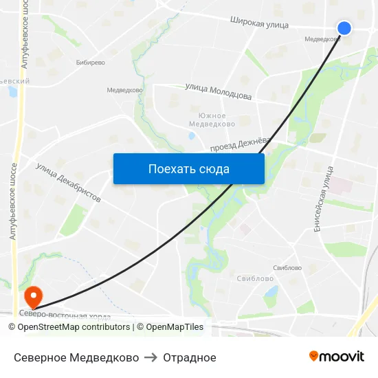 Северное Медведково to Отрадное map