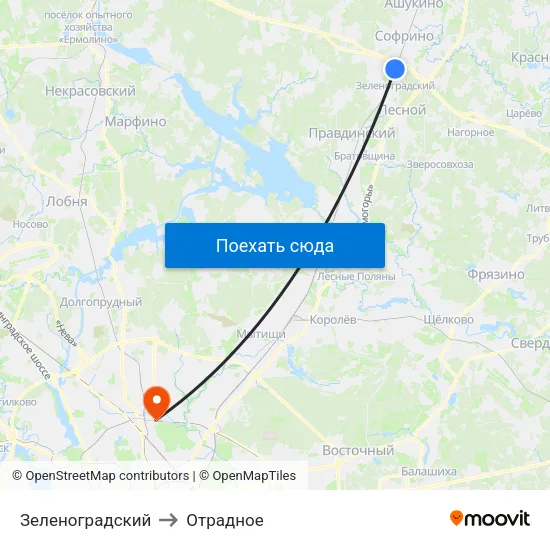 Зеленоградский to Отрадное map