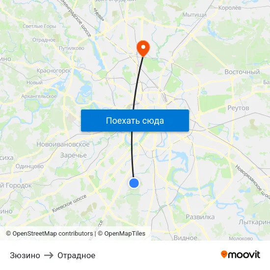 Зюзино to Отрадное map