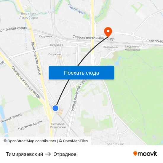 Тимирязевский to Отрадное map