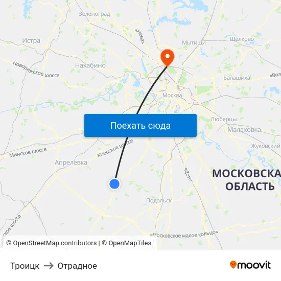 Троицк to Отрадное map
